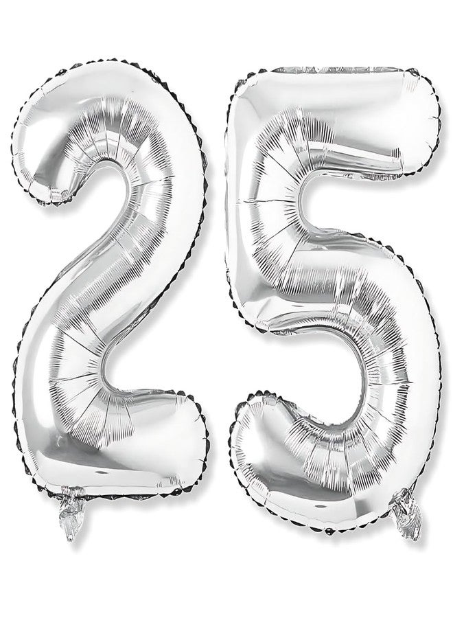 Flyloons 25 number Silver Foil Balloon 16 inch Size Birthday Decoration Items Pack of 2 | 25th Year Balloons | Twenty Five - Image 1